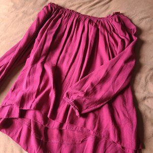 Red blouse off the shoulder